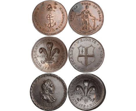 Tokens, Ireland, Co. Dublin, Dublin, mule halfpennies (3), undated, female with quadrant and anchor, rev. anchor, cap of Libe