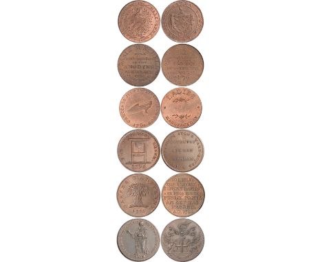Tokens, British, Middlesex (8): William Allen, halfpenny, 1795, family arms (DH.246a); Blackfriars, [J. Spittle], halfpenny, 