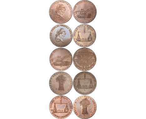 Tokens, British, Gloucestershire, Badminton, [J. Jelly and D. Arnot], halfpennies, 1796 (5), devices comprise bust of George 