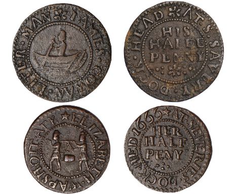 Tokens, British, Southwark, St. George’s Church (Blackman Street) (2): An Grason, farthing, At The Swan (W.351); C.R., octago