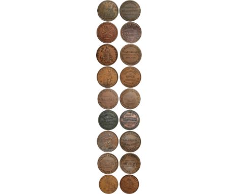 Tokens, Australia, A group of mixed copper penny tokens (10): Hall, H. J. (2); Henderson, John; Henry, R.; Jones, David; Mart