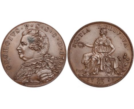 Tokens, Scotland, Ayrshire, mule halfpenny, 1799, bust of Prince of Wales l., rev. Scotia with laurel wreath, cipher TC in ex