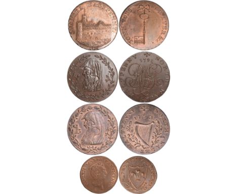 Tokens, Wales, Glamorgan, Swansea, John Voss, halfpenny, 1796, the Castle, rev. key (DH.4); Anglesey, farthing for general ci