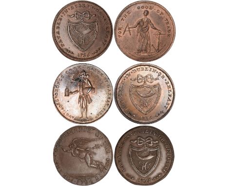 Tokens, Ireland, Co. Dublin, Dublin (3): halfpenny, 1795, H and bugle-horn within shield, rev. female with quadrant and ancho