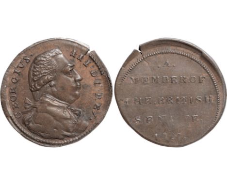 Tokens, British, Middlesex, National series, halfpenny, 1797, bust of George III r., rev. A MEMBER OF THE BRITISH SENATE (DH.