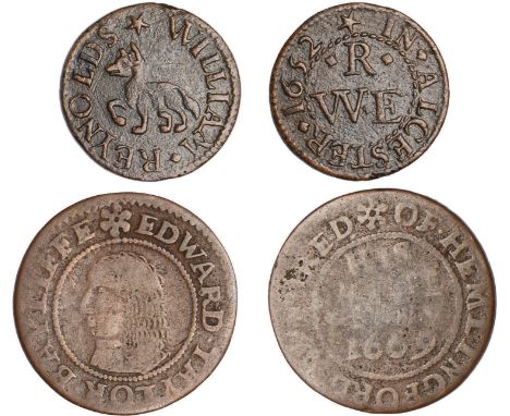 Tokens, British, Warwickshire, Alcester (3): Charles Iohnson, farthing, scales (W.5); William Reynolds, farthing, 1652, fox (