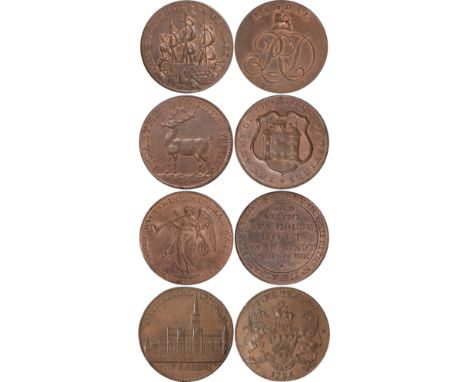 Tokens, British, Westmorland, Kendal, halfpenny, undated, cipher R&D, rev. man-of-war (DH.5a); Wiltshire (3): Devizes, J. Bas