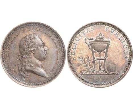 Tokens, British, Middlesex, National series, King's recovery from illness, 1789, penny-sized medal in Barton's metal, bust of