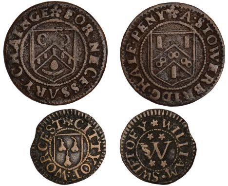 Tokens, British, Worcestershire, Pershore, Henry Gibbs, halfpennies, 1666 (2 - same dies) (W.85); Stourbridge (3): Town halfp