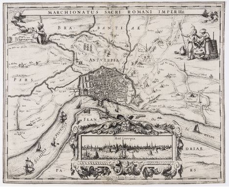 Belgium.- Antwerp.- Keere (Pieter Van Den) Marchionatus Sacri Romani Imperii, plan of Antwerp and its environs, with panorami