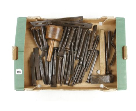 76 mainly mushroom head stonemason's chisels and 5 associated tools G 