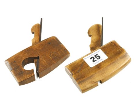A miniature boxwood round both ways plane by PRESTON 3 1/2" x 3/4" and a beech compass rebate by ATKINS G++ 