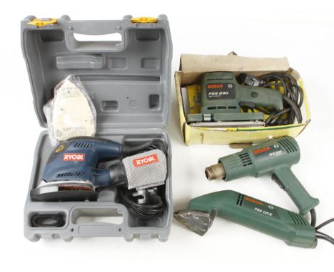 Two BOSCH sanders, a heat gun and a RYOBI sander 240v Pat tested 