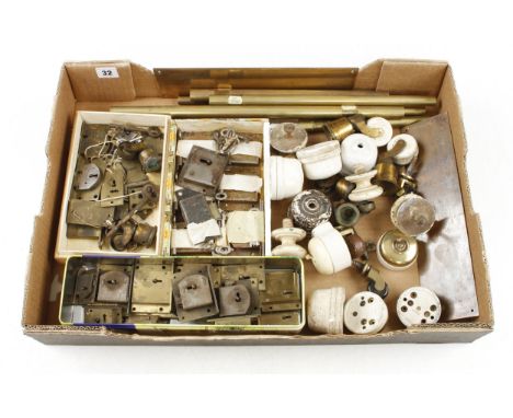 Quantity of porcelain light fittings, casters, hinges etc G 