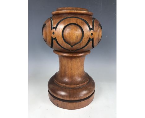A turned and carved wooden stand / newel post finial, 34 cm high 
