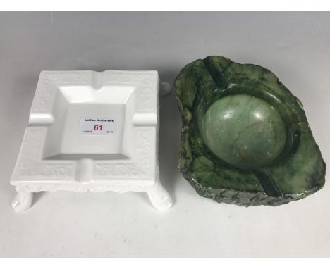 A malachite table ashtray together with another ceramic example