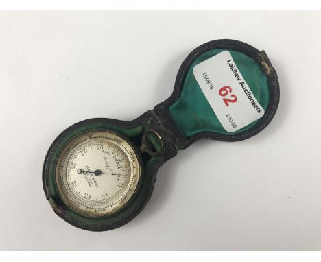A James More of Glasgow gilt-metal pocket barometer, in fitted leather travel case  