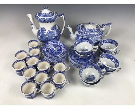 A Spode blue and white Italian tea and coffee service comprising teapot, coffee pot, coffee cans and saucers and teacups and 