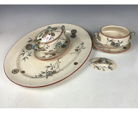 A Victorian Aesthetic Till & Sons Japan Sprig large ashet together with matching soup tureen with stand and ladle etc