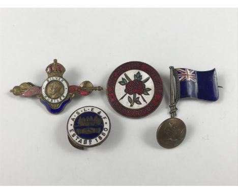 An enamelled white metal ensign brooch, together with sundry enamel badges and brooches