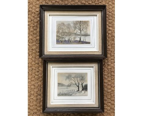 Frank Hurd (Cumbrian, late 20th Century) Evening Light, Ullswater, and Birches by a Lakeside, watercolour, signed and dated 1