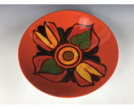 A Poole Pottery Delphis pattern dish, 34 cm (a/f, restored)