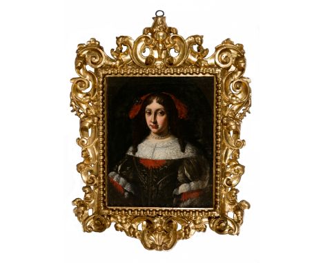 Colonial School. New Spain. Mexico. 17th - 18th century"Portrait of Juana Cortez"Oil on canvas. 70 x 53 cm. With an imposing 