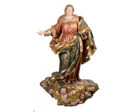   "Our Lady Immaculate". Monumental carved, gilded and polychromed wooden sculpture.  Castilian School.  17th century.   Marv