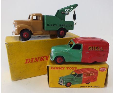 A pair of boxed Dinky Toys, to include a No 430 Commer Breakdown Lorry in beige with green back and a No 470 Austin Van 'Shel