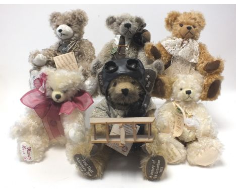 A group of six limited edition commemorative bears by Hermann, to include a 'Pilot Bear', No 93/500 with plane, 'Scented Vani