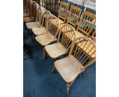 Five elm seat hoop and stick back kitchen chairs.