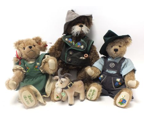 Three limited edition Tyrolean bears by Hermann, all in costume, to include 'Geiben Peter', No 336/1000, 'Alp Ohi', No 197/10