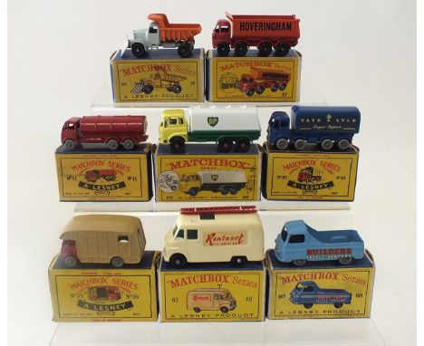 A group of eight boxed Matchbox miniature vehicles, circa 1962, to include a No 10 Sugar Truck with S.P.W, a No 11 Petrol Tan