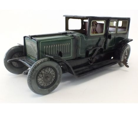 A Moko tinplate model of a light limousine, circa 1920's, when wound the engine valves operate together with a cooling fan, c