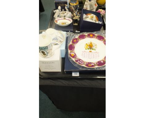 Royal Commemorative Wares to include Aynsley, Royal Worcester and Dunoon examples, a Continental figure of a lady and gentlem