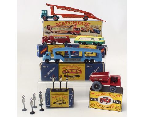 A group of six boxed Matchbox Toys, circa 1962, to include a No 2 Accessory Pack Bedford Car Transporter with BPW, a No 4 Acc