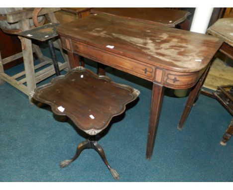 A 19th century mahogany side table along with a Chippendale style pedestal tripod occasional