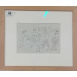 Fred Yates (1922-2008) ink drawing on a paper envelope, 'Salut!', framed and glazed, subject size
