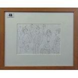Fred Yates (1922-2008) ink drawing on a paper, 'Cast', framed and glazed, subject size 14cm x
