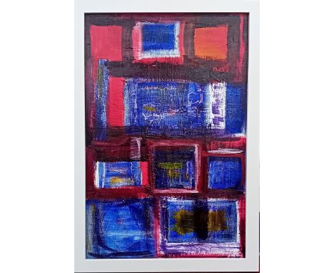 Noel Wain, oil on board abstract, framed, overall size 83cm x 58cm, together with an abstract mixed media portrait. (2)