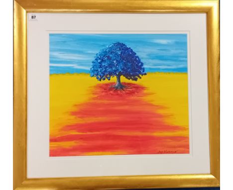 Joy Morrison, gouache on board 'The Wishing Tree', framed and glazed, overall size , together with a botanical print, and a p