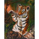 Elena Hollett, acrylic on canvas, 'The Tiger Cub', overall size 50cm x 40cm. Consigned directly from