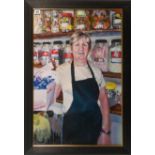 Simon K Bennett (Plymouth artist, school of R. Lenkiewicz), oil on canvas, 'Jan, the Tuck Shop,