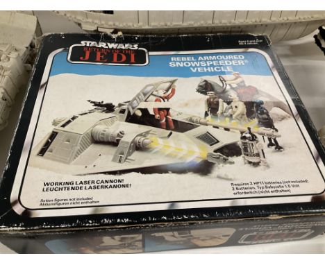 Star Wars collection of vintage ships including The Millennium Falcon and boxed Snowspeeder