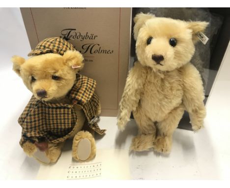 A Boxed Steiff Sherlock Holmes and a 1906 Replica Teddy Bear. (2)