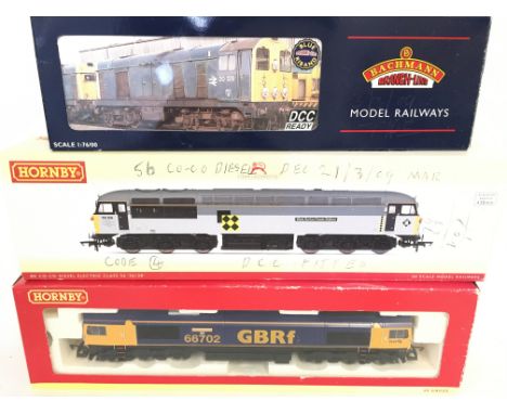 2 X Boxed Hornby 00 Gauge Diesel Locomotives and a Bachmann Class 20 Diesel.