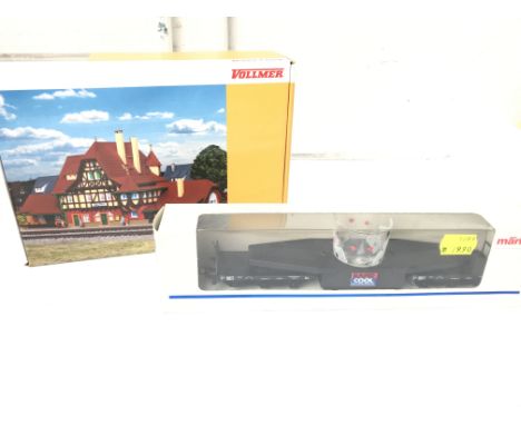 A Boxed Marklin H0 Shot Glass on Wagon. #4618. And a Boxed Vollmer Bahnof Kit.