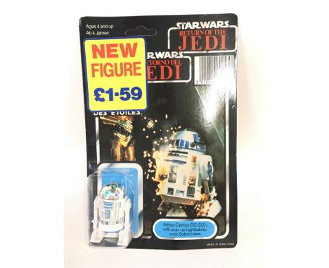 A Carded Vintage Star Wars R2-D2 With Pop Up Light Sabre. Damage to Blister.