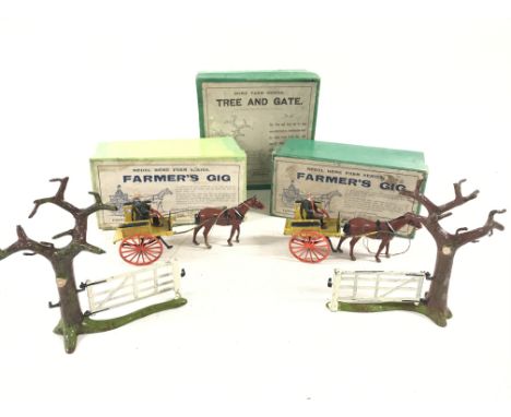 3 Boxed Pre war Britains Boxed. Tree and Gate and 2 X Farmers Gig