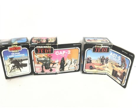 3 X Boxed Vintage Star Wars Mini Rigs By Kenner. A Tri-Pod Laser Cannon. A Cap-2 and a AST-5. Parts Missing.